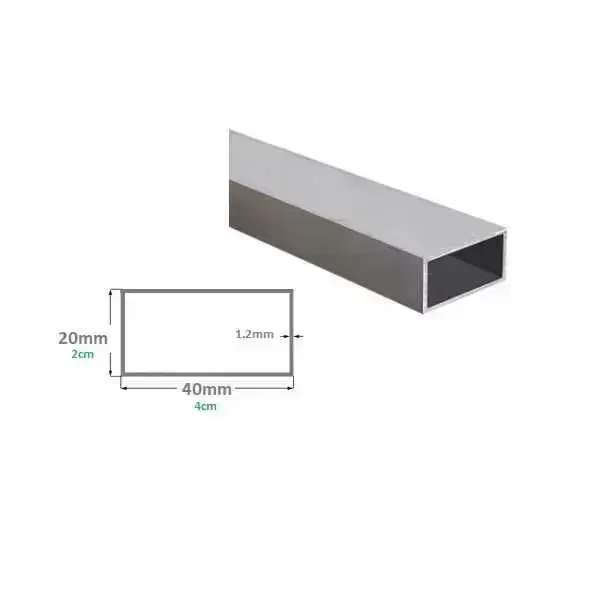 Tubo rectangular (20x40) calibre 18 (1.2mm) acero inoxidable 304.180g